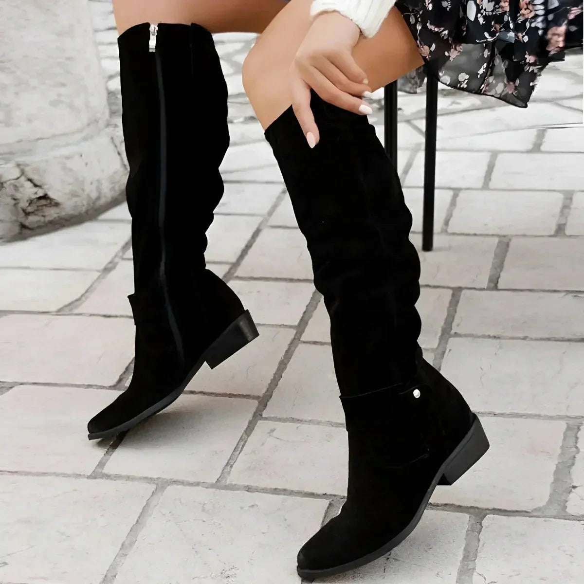Bottes Suédées à Talon Plat